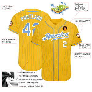 Custom Yellow Light Blue Pinstripe Light Blue-White Authentic Baseball Jersey