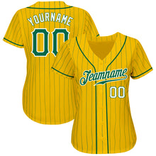 Load image into Gallery viewer, Custom Yellow Kelly Green Pinstripe Kelly Green-White Authentic Baseball Jersey
