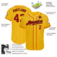 Laden Sie das Bild in den Galerie-Viewer, Custom Yellow Black Pinstripe Red-Black Authentic Baseball Jersey
