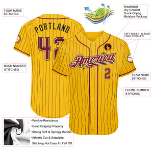 Custom Yellow Black Pinstripe Crimson-Cream Authentic Baseball Jersey