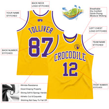 Laden Sie das Bild in den Galerie-Viewer, Custom Gold Purple-White Authentic Throwback Basketball Jersey
