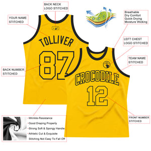 Custom Gold Gold-Black Authentic Throwback Basketball Jersey