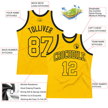 Custom Gold Gold-Black Authentic Throwback Basketball Jersey