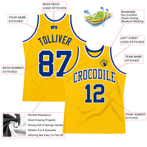Custom Gold Royal-White Authentic Throwback Basketball Jersey