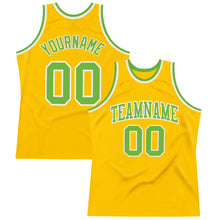 Load image into Gallery viewer, Custom Gold Neon Green-White Authentic Throwback Basketball Jersey
