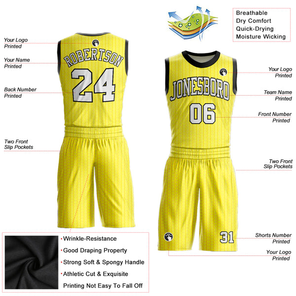 Custom Yellow Black Round Neck Sublimation Basketball Suit Jersey