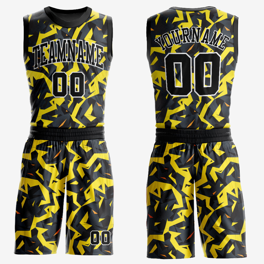 Custom Gold Black-White Round Neck Sublimation Basketball Suit Jersey