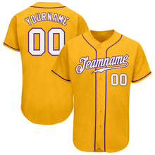 Laden Sie das Bild in den Galerie-Viewer, Custom Gold White-Purple Authentic Baseball Jersey

