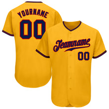 Load image into Gallery viewer, Custom Gold Navy-Red Authentic Baseball Jersey
