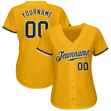 Load image into Gallery viewer, Custom Gold Steel Gray-White Authentic Baseball Jersey
