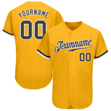 Load image into Gallery viewer, Custom Gold Steel Gray-White Authentic Baseball Jersey
