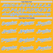 Load image into Gallery viewer, Custom Gold Light Blue-White Authentic Baseball Jersey
