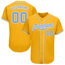 Load image into Gallery viewer, Custom Gold Light Blue-White Authentic Baseball Jersey
