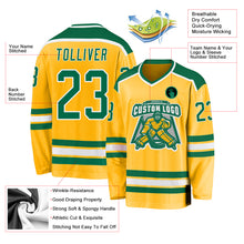 Load image into Gallery viewer, Custom Gold Kelly Green-White Hockey Jersey
