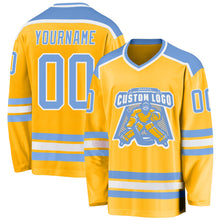 Загрузить изображение в средство просмотра галереи, Custom Gold Light Blue-White Hockey Jersey
