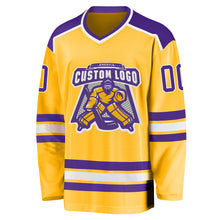 Laden Sie das Bild in den Galerie-Viewer, Custom Gold Purple-White Hockey Jersey
