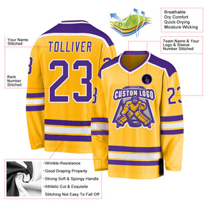 Custom Gold Purple-White Hockey Jersey