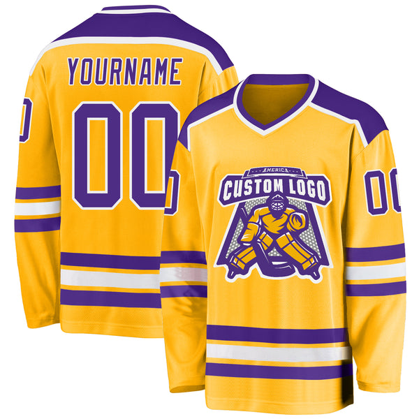 Cheap Custom Gold Purple-White Hockey Jersey Free Shipping