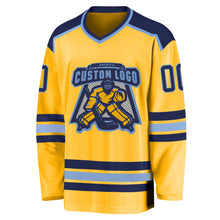 Laden Sie das Bild in den Galerie-Viewer, Custom Gold Navy-Light Blue Hockey Jersey
