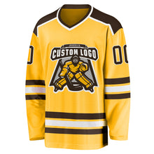 Загрузить изображение в средство просмотра галереи, Custom Gold Brown-White Hockey Jersey
