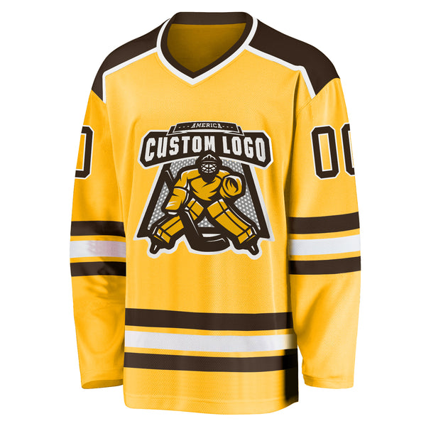 Cheap Custom Brown White-Gold Hockey Jersey Free Shipping – CustomJerseysPro