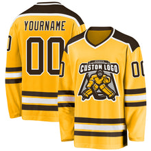 Загрузить изображение в средство просмотра галереи, Custom Gold Brown-White Hockey Jersey
