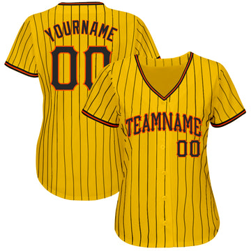 Custom Yellow Black Pinstripe Black-Orange Authentic Baseball Jersey