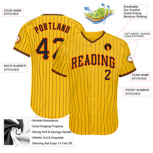 Custom Yellow Black Pinstripe Black-Orange Authentic Baseball Jersey