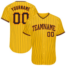 Laden Sie das Bild in den Galerie-Viewer, Custom Yellow Black Pinstripe Black-Orange Authentic Baseball Jersey
