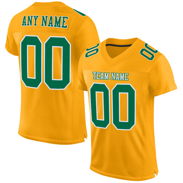 Custom Gold Kelly Green-White Mesh Authentic Football Jersey