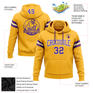 Custom Stitched Gold Purple-White Football Pullover Sweatshirt Hoodie