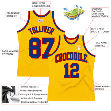 Custom Gold Royal-Red Authentic Throwback Basketball Jersey