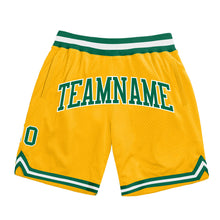 Load image into Gallery viewer, Custom Gold Kelly Green-White Authentic Throwback Basketball Shorts
