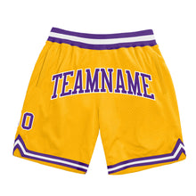 Laden Sie das Bild in den Galerie-Viewer, Custom Gold Purple-White Authentic Throwback Basketball Shorts
