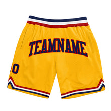 Load image into Gallery viewer, Custom Gold Navy-Red Authentic Throwback Basketball Shorts
