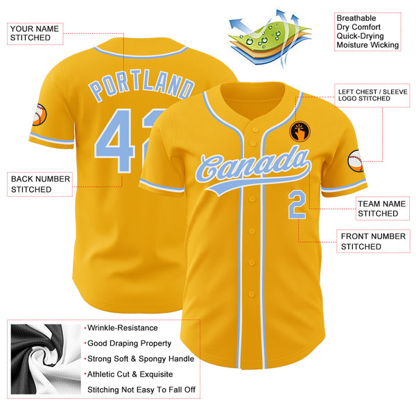 Cheap Custom Gold Light Blue-White Authentic Baseball Jersey Free Shipping  – CustomJerseysPro