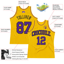 Laden Sie das Bild in den Galerie-Viewer, Custom Gold Black Pinstripe Purple Authentic Basketball Jersey
