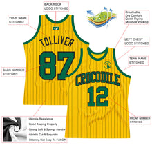 Laden Sie das Bild in den Galerie-Viewer, Custom Gold Black Pinstripe Kelly Green Authentic Basketball Jersey
