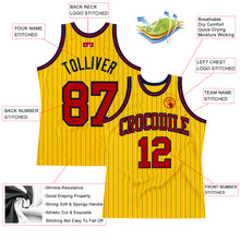 Laden Sie das Bild in den Galerie-Viewer, Custom Gold Navy Pinstripe Red Authentic Basketball Jersey
