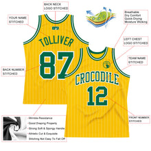 Laden Sie das Bild in den Galerie-Viewer, Custom Gold White Pinstripe Kelly Green Authentic Basketball Jersey
