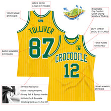 Загрузить изображение в средство просмотра галереи, Custom Gold White Pinstripe Kelly Green Authentic Basketball Jersey

