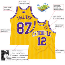 Laden Sie das Bild in den Galerie-Viewer, Custom Gold White Pinstripe Purple Authentic Basketball Jersey
