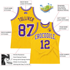 Custom Gold White Pinstripe Purple Authentic Basketball Jersey