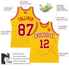 Загрузить изображение в средство просмотра галереи, Custom Gold White Pinstripe Red Authentic Basketball Jersey
