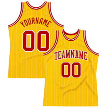 Загрузить изображение в средство просмотра галереи, Custom Gold White Pinstripe Red Authentic Basketball Jersey
