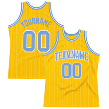 Charger l&#39;image dans la galerie, Custom Gold White Pinstripe Light Blue Authentic Basketball Jersey
