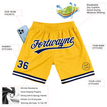 Load image into Gallery viewer, Custom Gold Navy-White Authentic Throwback Basketball Shorts

