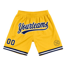 Load image into Gallery viewer, Custom Gold Navy-White Authentic Throwback Basketball Shorts
