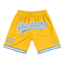Load image into Gallery viewer, Custom Gold Light Blue-White Authentic Throwback Basketball Shorts
