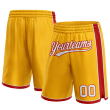 Laden Sie das Bild in den Galerie-Viewer, Custom Gold White-Red Authentic Basketball Shorts
